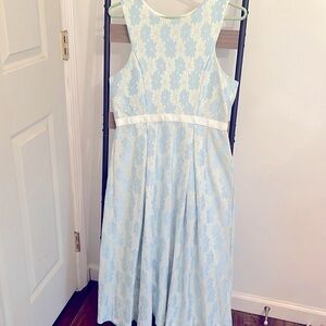 Miami Blue and White Floral Lace Midi Dress